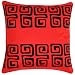 Decorative Handmade Cushion Cover / Pillow Sham With Contemporary Black Swirl Design - Red