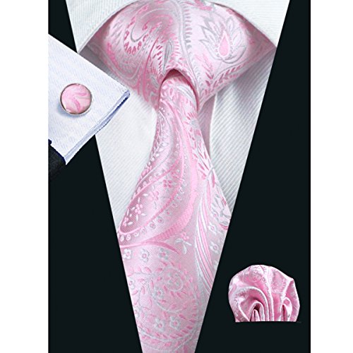 Hi-Tie Mens Pink Silk Jacquard Woven Tie Set Wedding Necktie