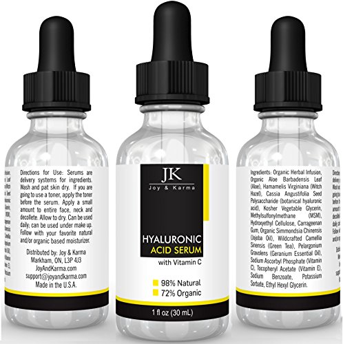 Best Hyaluronic Acid Serum Facial Moisturizer with Vitamin C + E + MSM ★ 98% Natural & 72% Organic Ingredients ★ Potent Facial Serum ★ Our Anti Aging Serum Will Help Hydrate Your Eyes, Face & Neck and Moisturize Wrinkles ★ 1 oz ★ 365-Day Money Back Guarantee