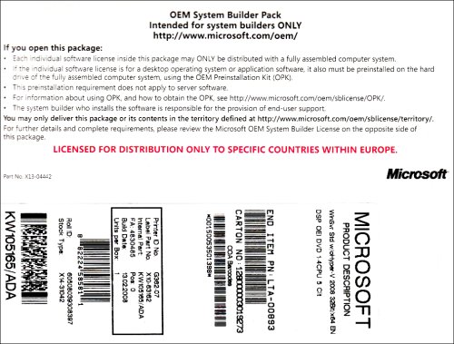 Windows Server Std 2008 32/64bit English DSP OEI DVD 1-4CPU 5clt
