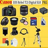 Canon EOS Rebel T2i SLR Digital Camera Kit with 18-55mm Is Lens + Huge Accessories Package Including Wide Angle Macro Lens + 2x Telephoto + 3 Pc Filter KIT + 32gb Sdhc Memory Card + 2x Extended Life Batteries + Hdmi Cable + Soft Carrying Cases + Tripod & Much More !!