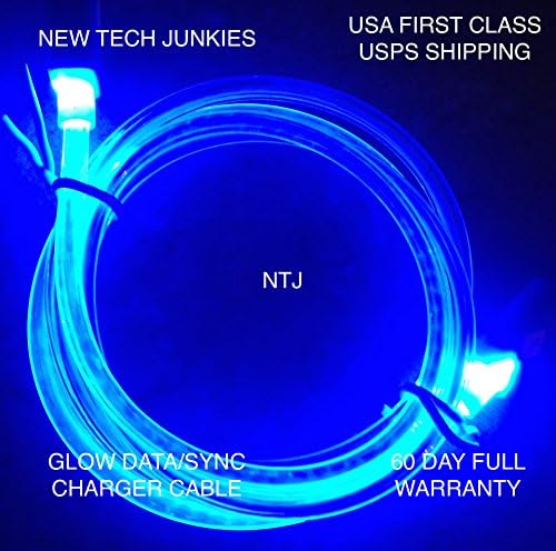 New Tech Junkies 39-Inch Glow-in-the-dark LED Light Usb to 30pin Data Sync Charger Cable (Blue)