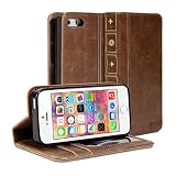 iPhone 5S case, GMYLE Book Case Vintage (With TPU Case Cover) for iPhone 5 5S - Brown Classic [Crazy Horse Pattern] [PU Leather] Book style Wallet Flip Case Cover