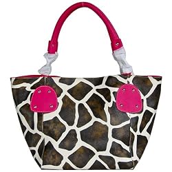Fuchsia Giraffe Designer Inspired Animal Print Handbag Purse Bag Tote
