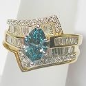 14K Yellow Gold White and Blue Diamond Wedding Set Semimount