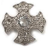 Vintage Filigree Swarovski Crystal Cross Brooch (Silver Tone)