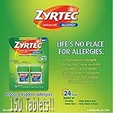 Zyrtec Cetirizine HCI, Antihistamine 10mg Tablets - For Indoor and Outdoor Allergies, 24 Hour Relief of Sneezing, Runny Nose, Itchy Eyes and Throat- VALUE PRICE 4 Bottles - Total 150 Tablets