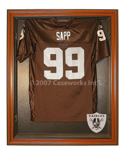 Oakland Raiders Football Jersey Display Case with Removable Face and Classic Wood Finish Frame