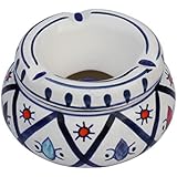 Ashtray Sale for Mother Day - Moroccan Handmade Ash Tray 4.6" Outdoors & Indoors Decorative Hand Painted Ceramic Smoking Smoke Ashtray with 3 Cigarette Holder Slots for Office Bar Patio Garden D&eacute;cor