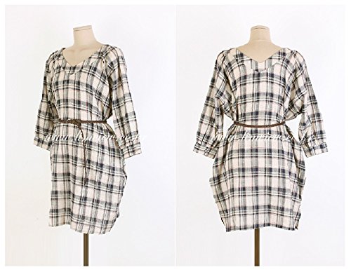 レディース カジュアル ワンピース 春夏物 チェック柄 Vネック 7分袖 ミニスカート 大きいサイズ 美脚 通勤 旅行 かわいいスカーフ付き AT0087