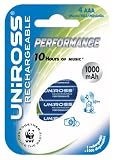 Uniross 4 x AAA 1000mAh Performance Batteries