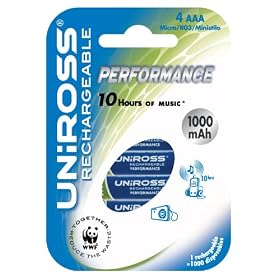 Uniross 4 x AAA 1000mAh Performance Batteries