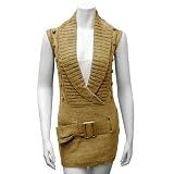 Camel Thick Long Sweater Vest Matching Belt Size Medium