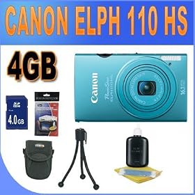Canon PowerShot ELPH 110 HS 16.1 MP CMOS Digital Camera (Blue) W/4GB SDHC Memory + Shock Proof Case w/Strap + Mini Tripod + Accessory Saver Bundle!