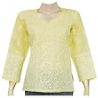Womens Cotton Long Sleeve Top Blouse Chikan Embroidery Size M