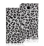 JKase White Chic Leopard Prints Leather Flip Case Holder Cover for Samsung Galaxy S4 SIV I9500 - Retail Packaging