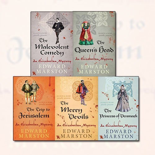 Edward Marston The Nicholas Bracewell Mysteries 5 Books Bundle Collection (Malevolent Comedy, Queen's Head, Trip to Jerusalem, Merry Devils, Princess of Denmark)