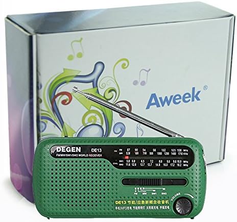 Aweek® DE13 FM AM SW Hand Crank Dynamo Radio Solar Powered Radio Portable Mini Fm Radio Pocket Emergency Radio World Receiver With Flashlight