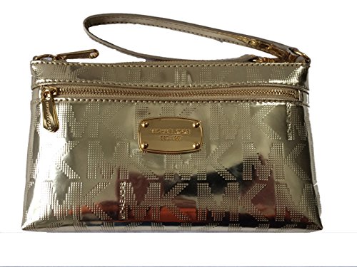 Michael Kors Large Wristlet in Pale Gold Monogram Mirror Metallic