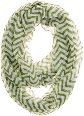 Cotton Cantina Soft Chevron Sheer Infinity Scarf in Contrasting Colors,One Size,Olive/White.Olive/White