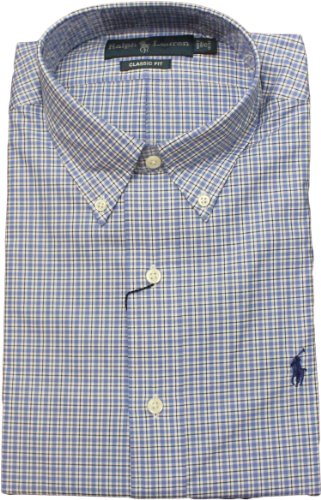 Ralph Lauren Classic-Fit Checked Dress Shirt (17.5 34/35, Blue/White)