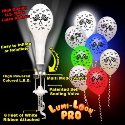 Checkered Flag White Balloons Assorted Lights 10 Pack