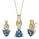 Exclusive and Elegant 1.75 cts Trillion London Topaz Diamond Pendant Earrings Set 14Kt Yellow Gold