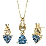 Exclusive and Elegant 1.75 cts Trillion London Topaz Diamond Pendant Earrings Set 14Kt Yellow Gold