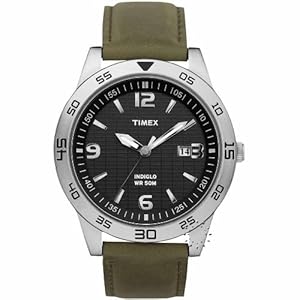 Timex Men's T2N6979J Style Sport Army Green Leather Strap Watch (Watch) 