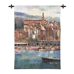 Mediterranean Harbor Tapestry Wallhanging Comes With Wall Hanging Rod