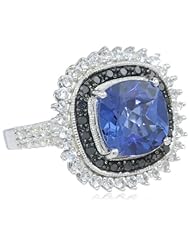 Sterling Silver Gemstone with Created White Sapphire and black Diamond Ring, Size 7