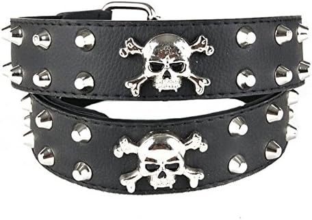 ORVR Women PU Leather Oval Buckle Skull Stud Cowboy Punk Jeans Black Belt