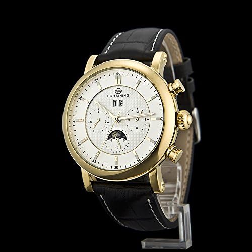 Timiep Forsining Mens L-tourbillon Automatic Moonphase Leather Wrist Watches White Gold C1199