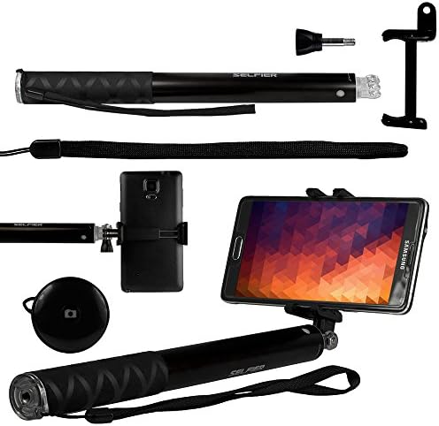 OPTIKAL SELFIER Aluminum Durable Wireless Bluetooth Remote Shutter Selfie Stick with Mount Clamp for Various Devices (iPhone 6, 6 Plus, 5, 5S, Note 4, 3, HTC One, GoPro HERO) Large Black (26cm collapsed 115 cm extended)