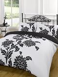 Funky Chrysanthemum Black White Duvet Quilt Cover Set, Double Bed