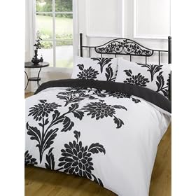 Funky Chrysanthemum Black White Duvet Quilt Cover Set, King Size