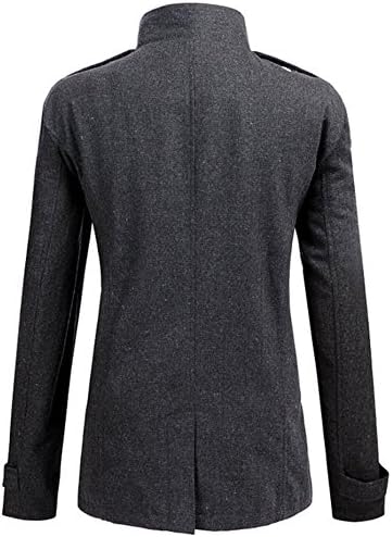 Shemen Mens Thicken Double Breasted Mid-long Wool Trench Overcoat Dark Grey