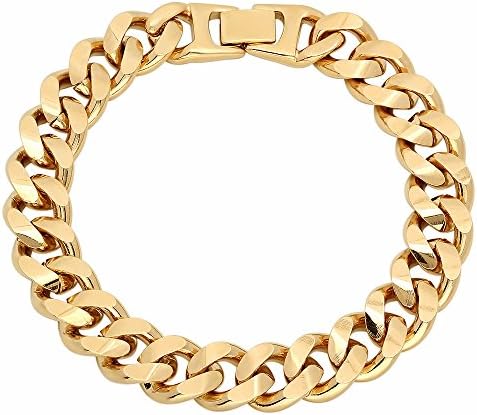 12.5mm Mens 14k Yellow Gold Plated/Layered/Filled Cuban Link Curb Bracelet