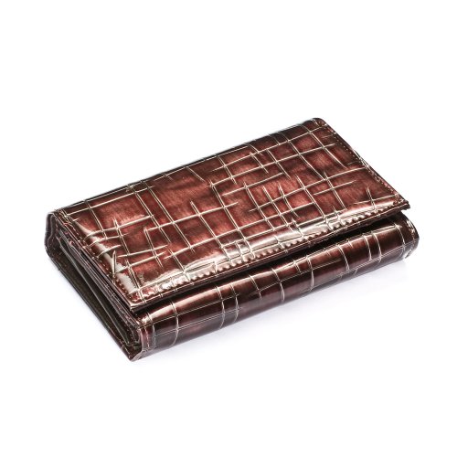 Brown Bamboo Print Tri Fold Wallet Faux Patent Leather