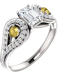 18K White Gold Emerald Cut White and Yellow Diamond Ring -- LIFETIME WARRANTY