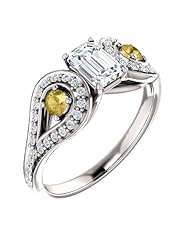 10K White Gold Emerald Cut White and Yellow Diamond Ring -- LIFETIME WARRANTY
