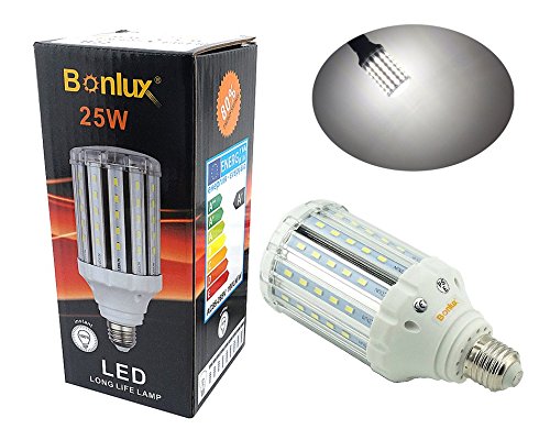 Bonlux Medium Screw Socket E26 LED Light Bulb 85-265v Ac 25w Daylight 6000k LED Corn Light for Garden Street Path Area Lighting Garage Factory Warehouse Highbay LED Retrofit Bulb