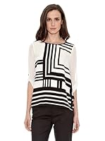 Cortefiel Blusa Print Geometrico (Blanco / Negro)