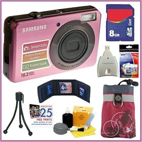 Samsung SL202 10.2 MP Digital Camera Pink + 8GB Accessory Bundle