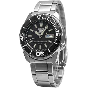 SEIKO Men's Seiko 5 Sports All Stainless Steel Automatic Watch with Black Dial. Model: SNZE97