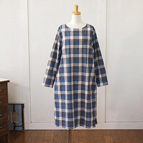 (アトリエイコール) ATERIER EQUAL チェック柄後ろボタンボートネック長袖ワンピース