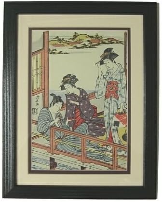 Kiyonaga 7 Famous Spas ~ Framed Vintage Woodblock Print