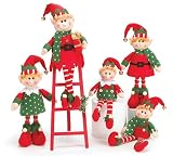 5 Piece Plush Christmas Elves Elf With Wood Ladder Adorable Holiday Decor