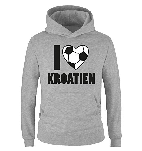 I LOVE KROATIEN – Kinder Hoodie – Grau / Schwarz-Weiss Gr. 134/146