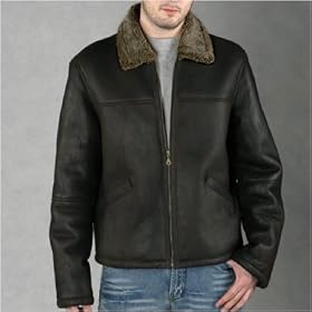 BGSD Mens Classic Zip Front Sheepskin Shearling Bomber Jacket by Luxury Lane